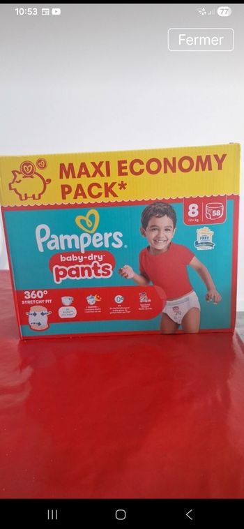 Paquet de couches pampers taille 8 pants neuf 