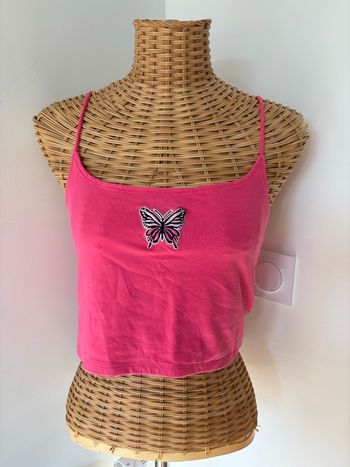 Débardeur court rose papillon - L - neuf - new yorker