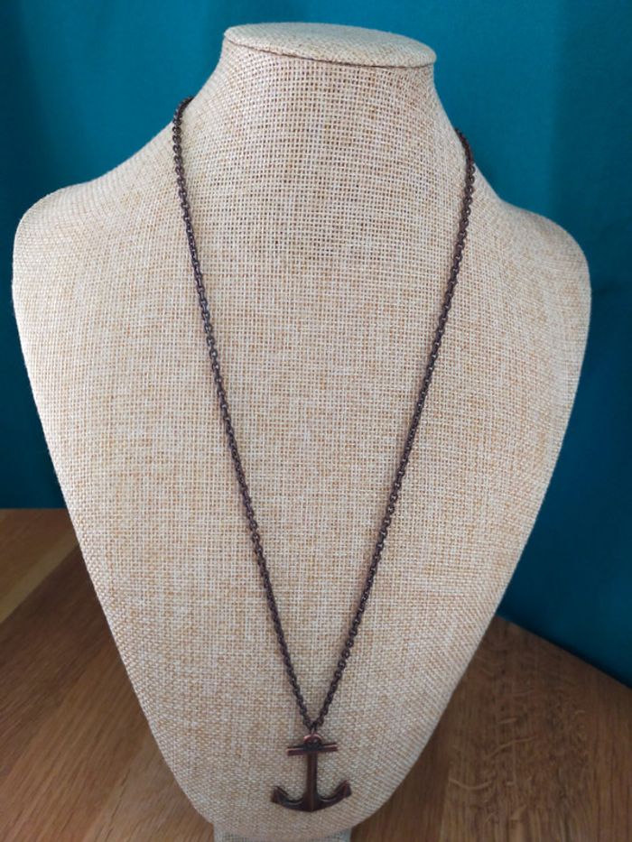Collier vintage ancre marine en métal cuivré - photo numéro 5