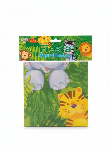 x20 serviettes fête anniversaire Alfredo motif savane 16,5 x 16,5 cm Neuf