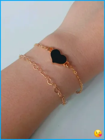 Lot 2 bracelets chaîne coeur doré tendance-look chic et stylé