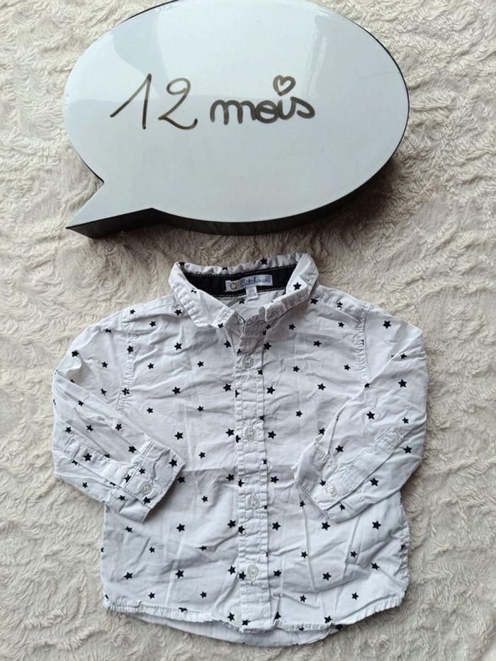 Chemise manches longues Garçon 12 mois étoiles Kitchoun 100% coton