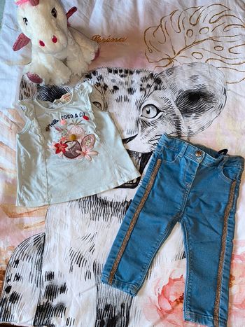 Ensemble pantalon legging jeans et t-shirt, taille 9 mois, marque DPAM et Tape à l’œil.