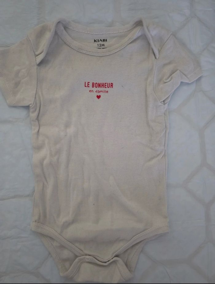 Lot 3 Bodys Bébé KIABI Manches Courtes - 12 Mois (80 cm) - Marinière & Messages - photo numéro 4
