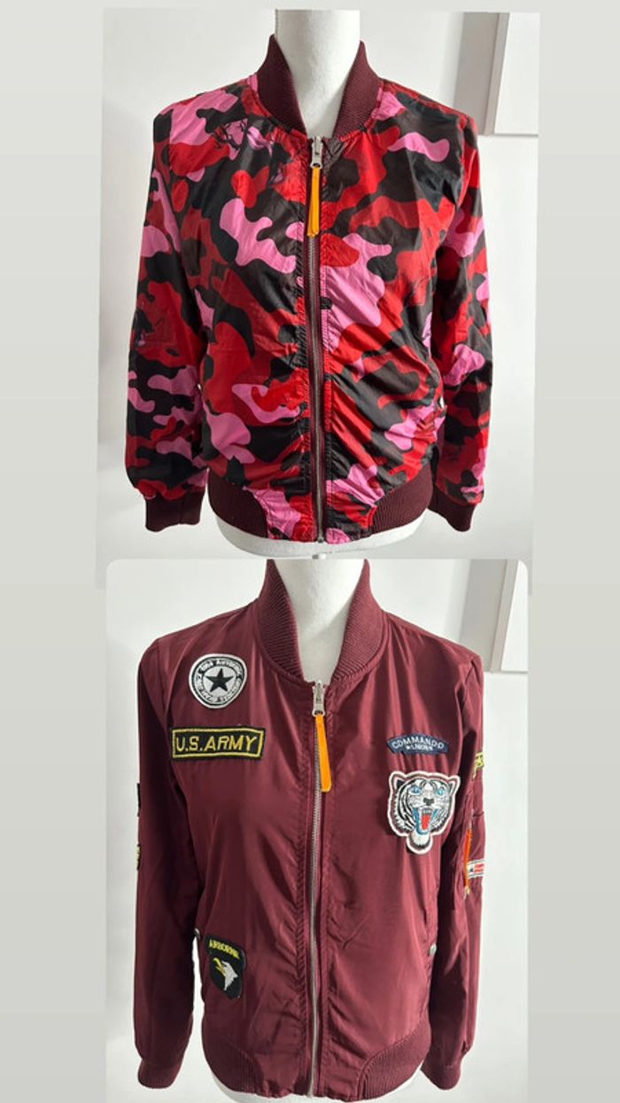 Bomber réversible bordeaux et rose T38