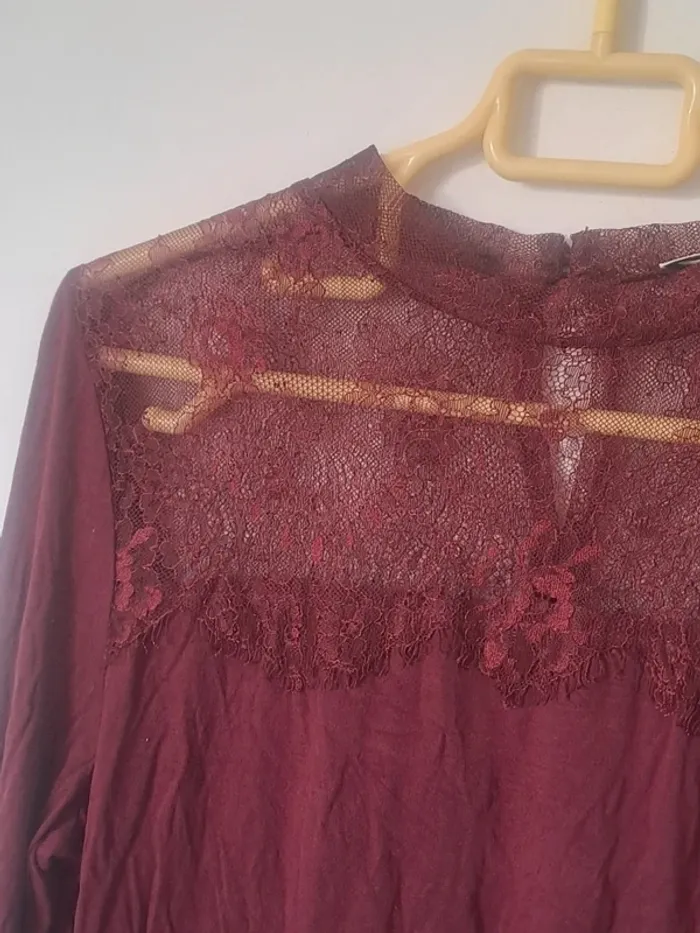 Blouse Bordeaux à dentelle Pimkie Taille L - photo numéro 4