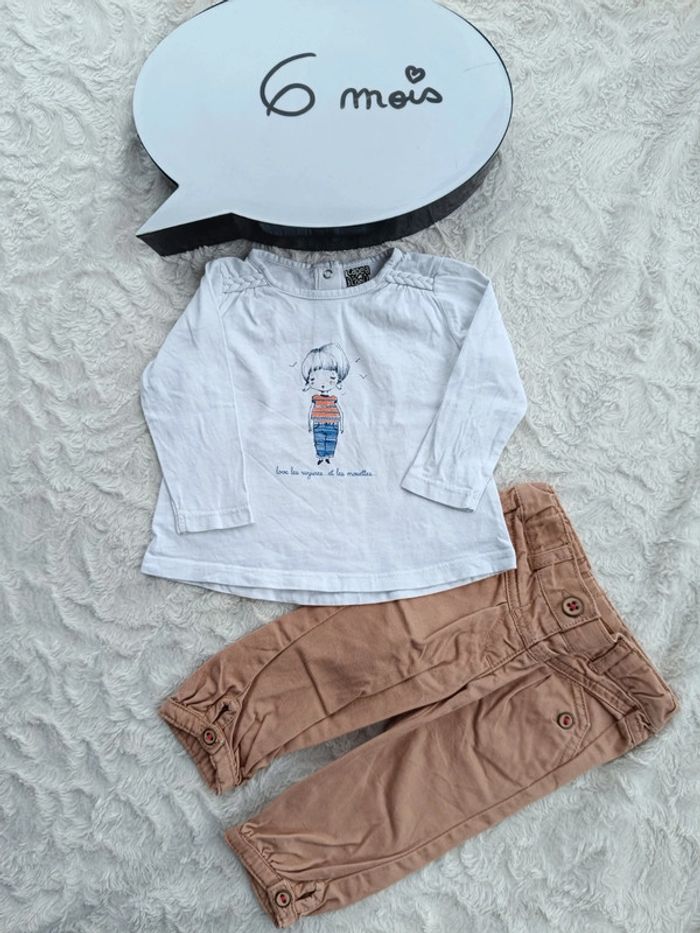 Ensemble (tee shirt manches longues+pantalon) Fille 6 mois Tao