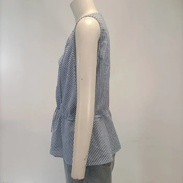 Top sans manches rayé blanc et bleu coton T44 Rayures - Comptoir des cotonniers Pleplum cintré A414 - photo numéro 3