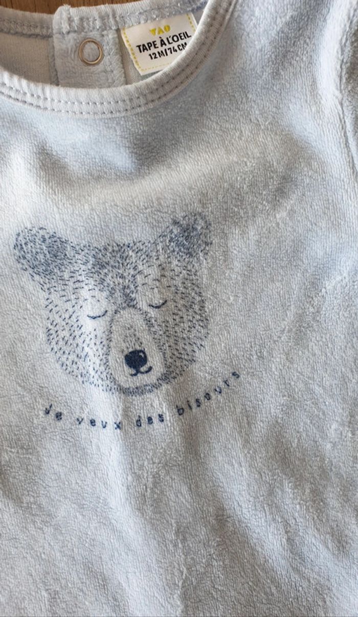 Pyjama bébé en velours, taille 12 mois, Tape-à-l'œil - photo numéro 2