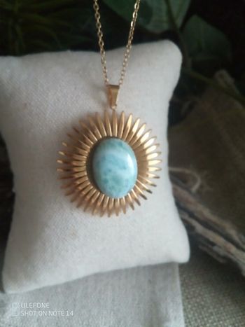 Collier larimar pierre naturelle et soleil d'acier