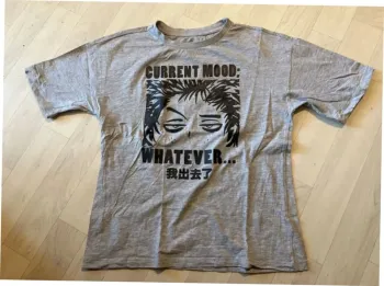 T-shirt 9/10 ans gris tex motif noir et écriture noire manches courtes, taille grand