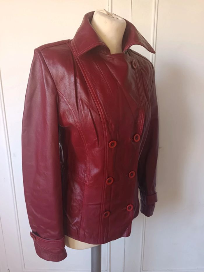 veste perfecto en cuir Cuir femme rouge Bordeau marque finzi Neuf - photo numéro 13