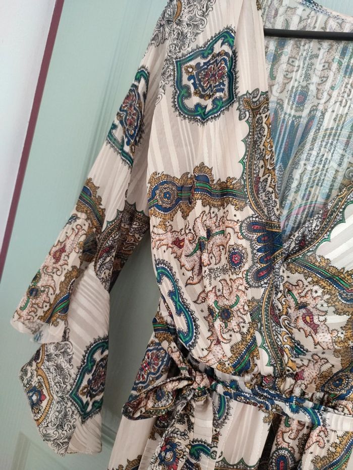 Robe longue manches 3/4 à motif - photo numéro 2