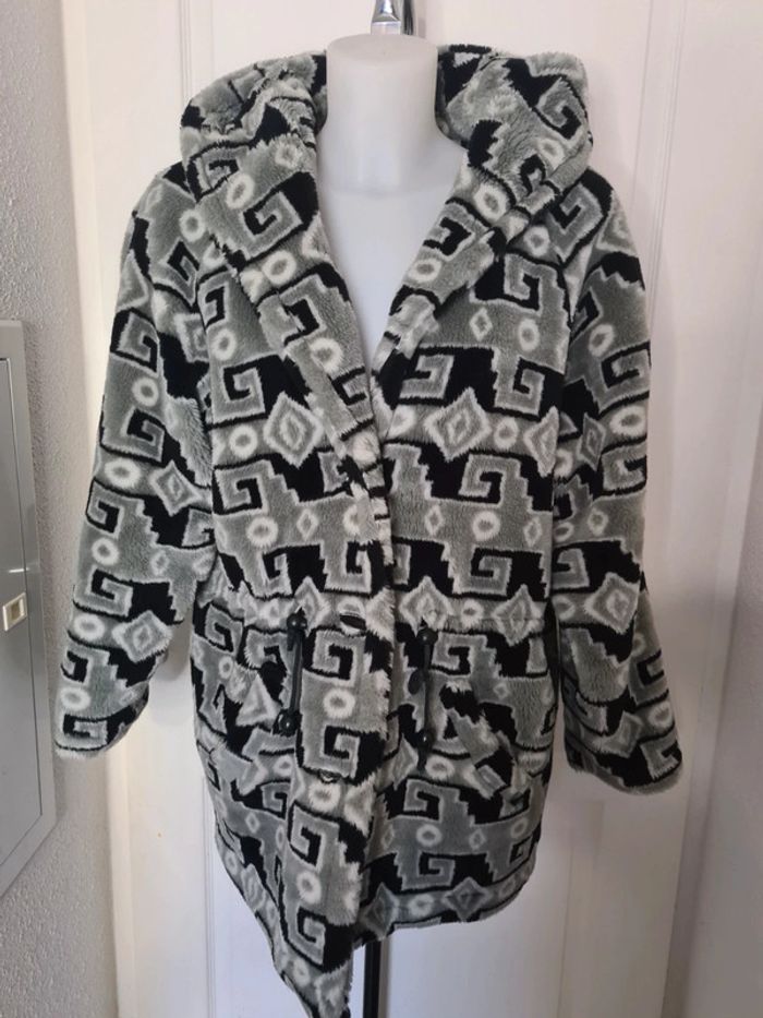 Manteau à capuche vintage fourrure imprimée - photo numéro 2