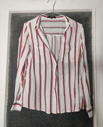 Chemisier blanc à rayures rouge et noir - Jennyfer