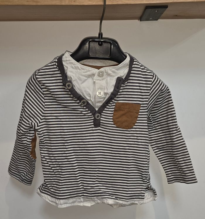 Tee-shirt ML blanc rayé noir #obaïbi 18 mois