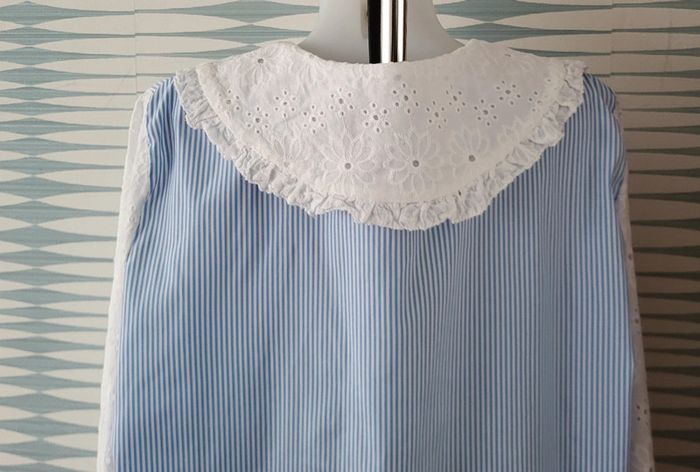 Chemise rayée à col et manches en dentelle neuve avec étiquette TU (44/50) Pépouz' by Loicïa Curve - photo numéro 15