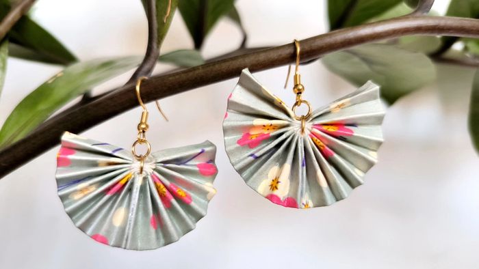 Boucles d'oreille origami éventail washi japonais - photo numéro 2