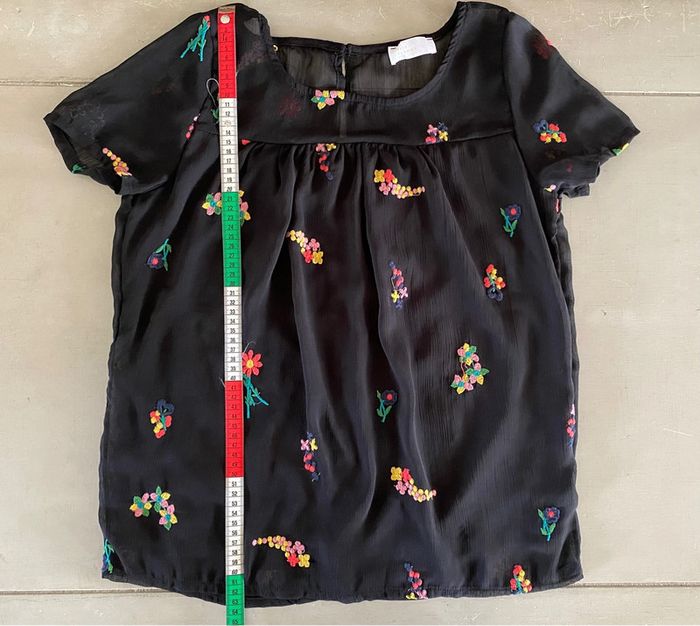 Blouse Miss Glammy Paris noire avec broderies fleurs multicolores taille 40 - photo numéro 13