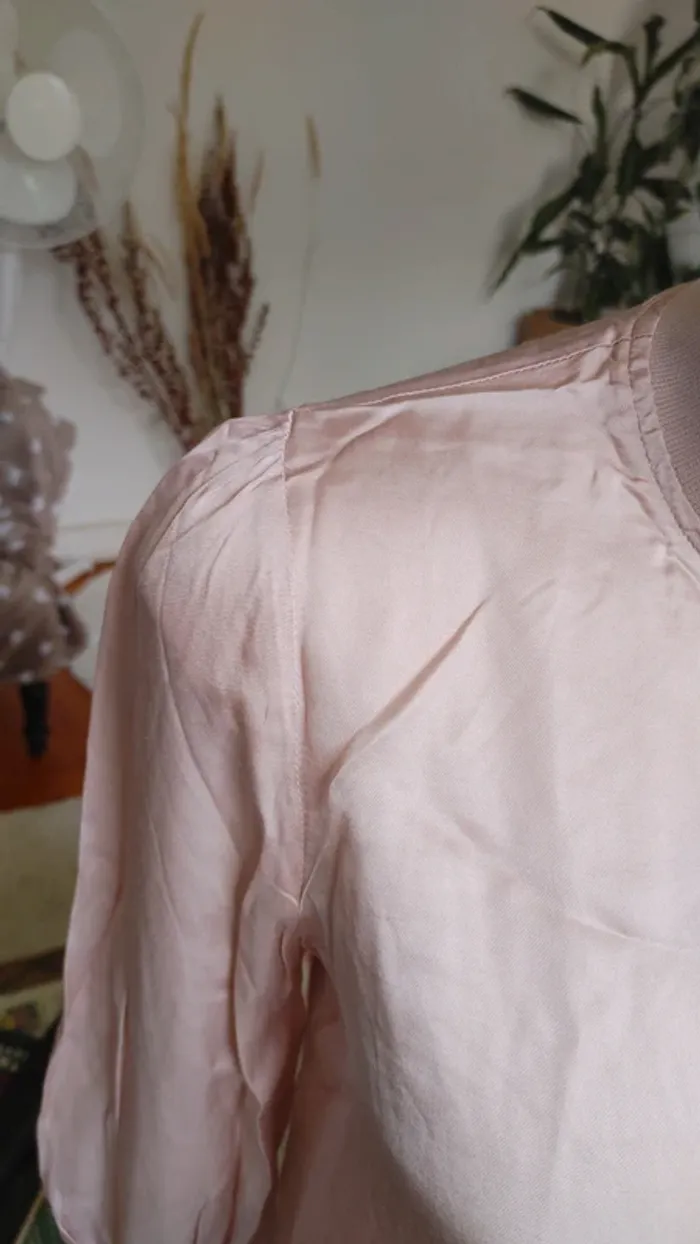 Blouse col haut manches longues viscose rose - photo numéro 8