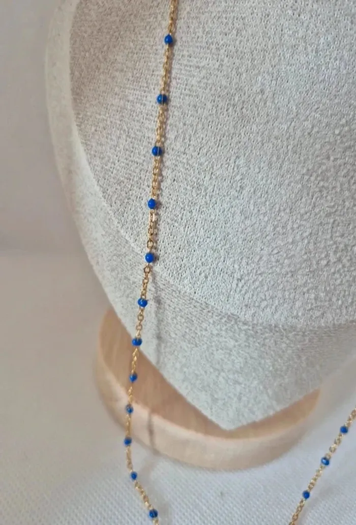 Collier 50cm + 5cm en acier inoxydable perles bleu foncé gigi - photo numéro 4