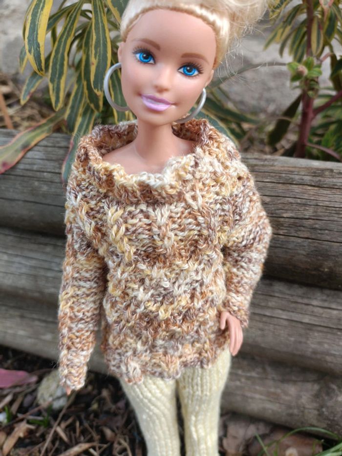 Pull et pantalon beige pour barbie - photo numéro 2