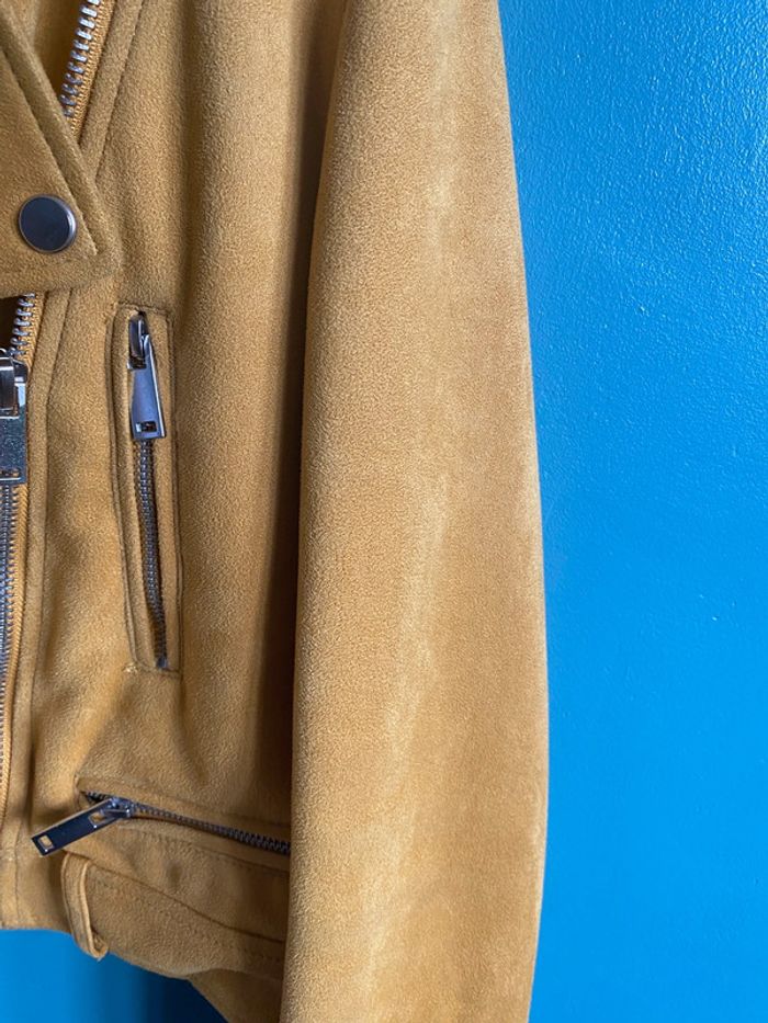 Blouson perfecto style biker en effet daim jaune moutarde - photo numéro 4