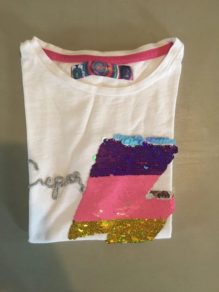 Tee shirt blanc à paillettes fille Desigual 8 ans - photo numéro 4