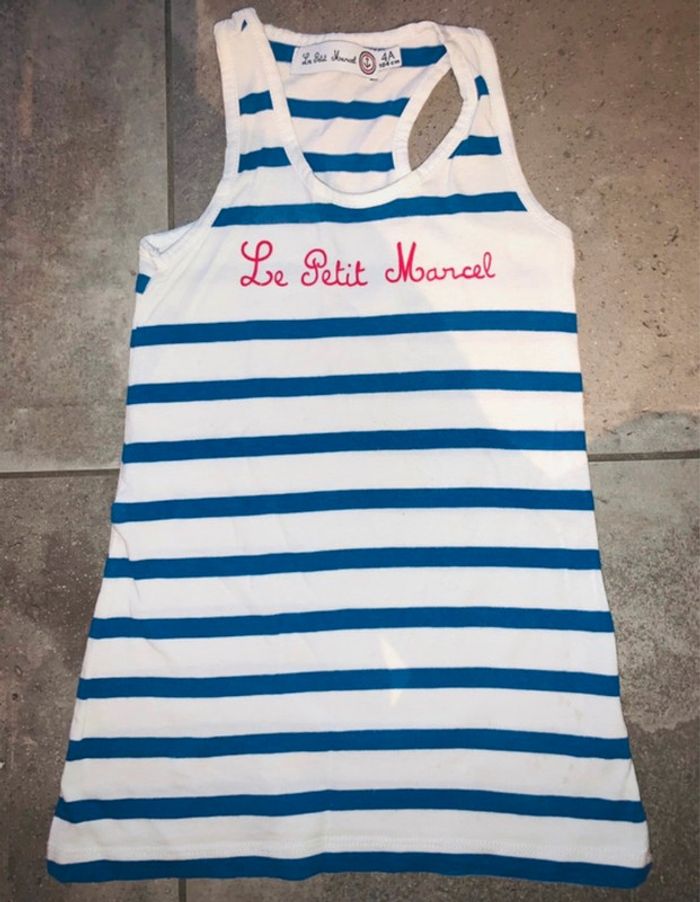 robe le petit Marcel  rayée bleu blanc marinière  4 ans  bon état