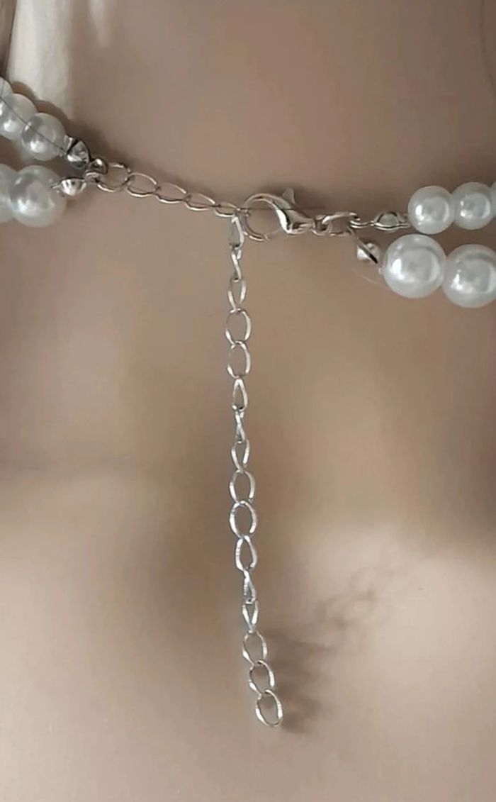 Collier de perles, 2 rangées avec noeud incrusté de strass - photo numéro 6