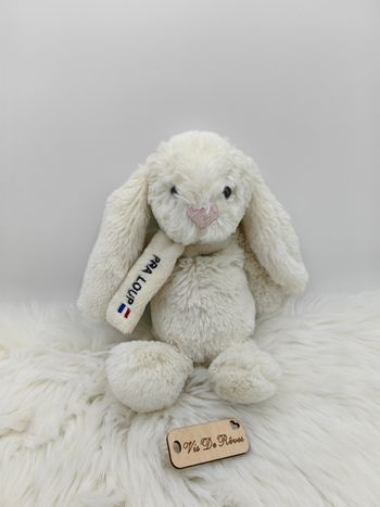 Doudou lapin Blanc écharpe Pra Loup Drapeau France Bleu blanc Rouge CMP