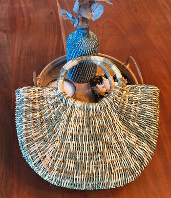 Sac panier rond tressé artisanal en osier naturel – Porté main