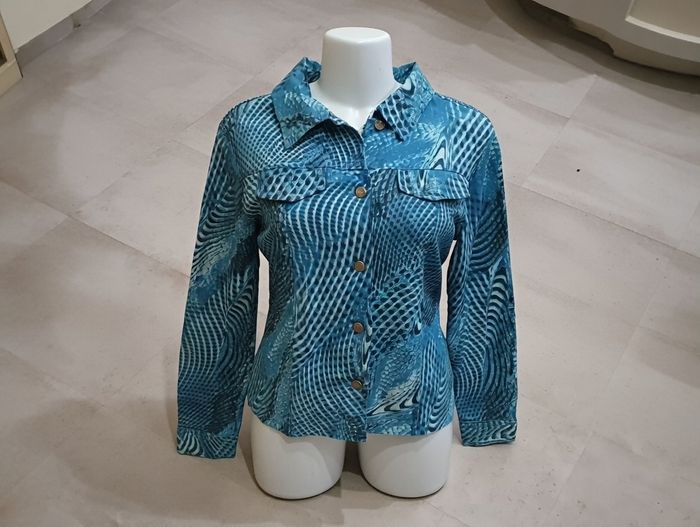 veste en toile imprimée bleu turquoise Taille 38 Caprices Jean's couture