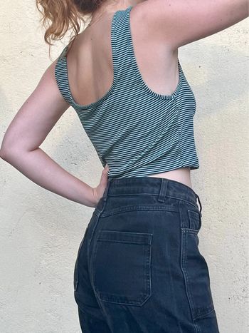 Crop top rayures bleu vert turquoise et noir