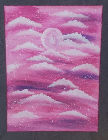 Tableau Ciel rose n uageux avec lune