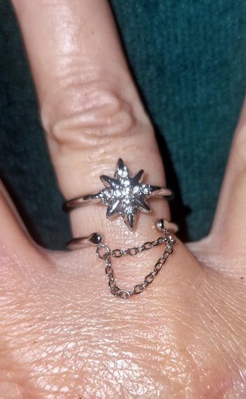 Bague large acier inoxydable argent chaînes croix cristaux réglable