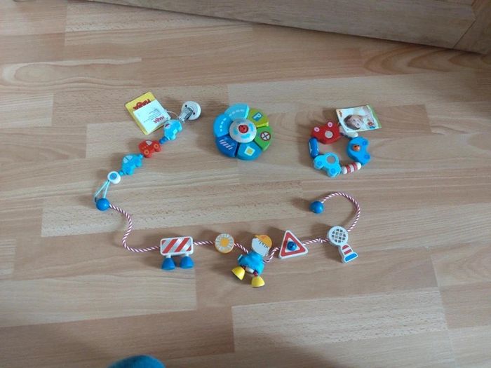 Haba bois ensemble neuf chaîne éveil 2 hochets attaché tetine - photo numéro 6
