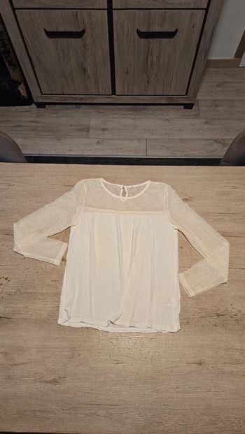Blouse beige à manches longues avec dentelle, Made In Italy, taille M/L