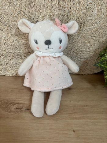 Neuf doudou biche faon robe rose paillettes mots d enfants
