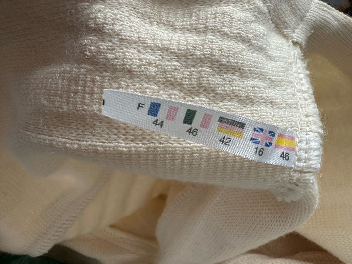 Cardigan texturé beige crème en laine vierge Devernois Paris Vintage T44 XXL - photo numéro 9