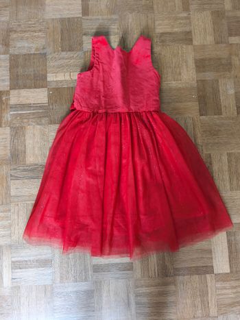 Robe velours rouge 7 ans vert Baudet jupe en tulle tutu a paillettes, fermeture noeud et bouton