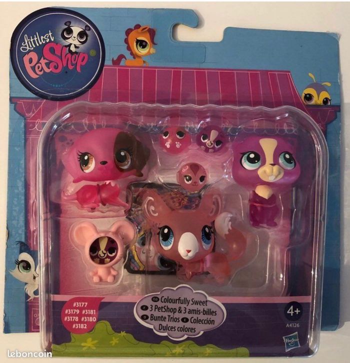 NIB NEUF littlest pet shop LPS A4126 colourfully sweet A4126 LPS 3 petshop & 3 amis-billes Hasbro collection rare dans sa boîte lot SOP77