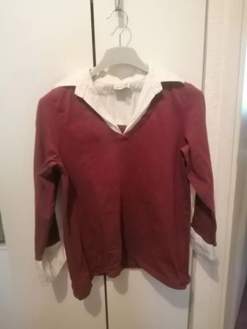 🌸Chemise bi matière blanche /bordeaux Taille 38/40 🌸