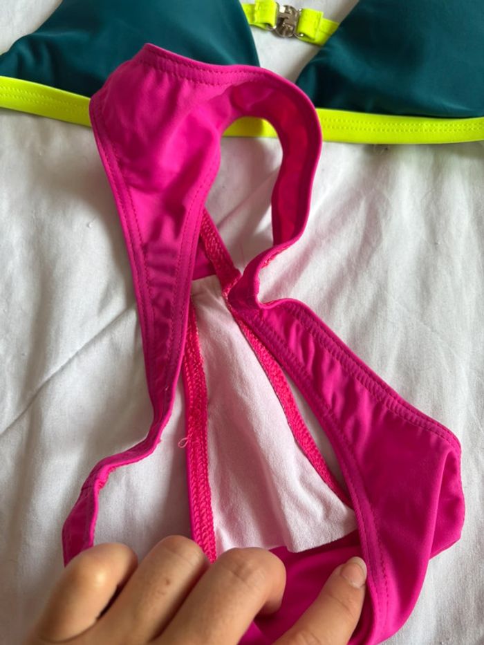Ensemble maillot de bain bikini rose fushia multicolore tanga string taille S/36 neuf - photo numéro 4