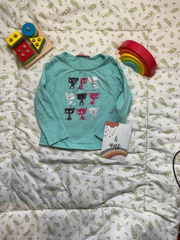 teeshirt manches longues rayé vert et blanc 4 ans NKY