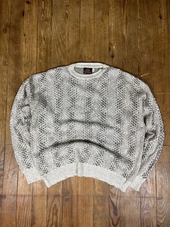 Pull maille vintage 100% coton motifs rayures multicolore Made in USA XL