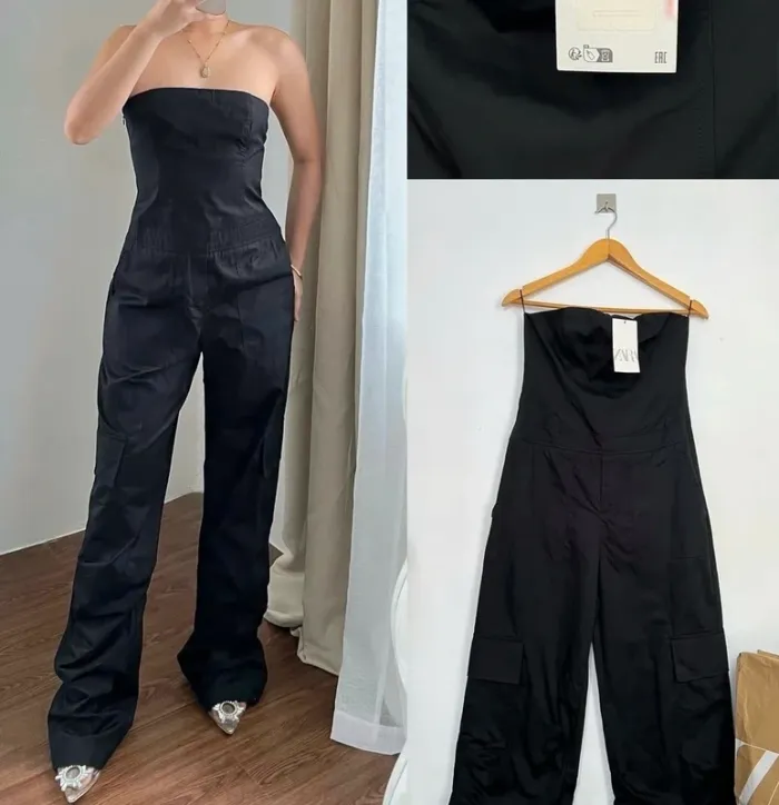Combi cargo bustier noire T S Zara (petit accroc)