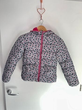 Manteau gris et rose à coeur - 9/10 ans - Tex