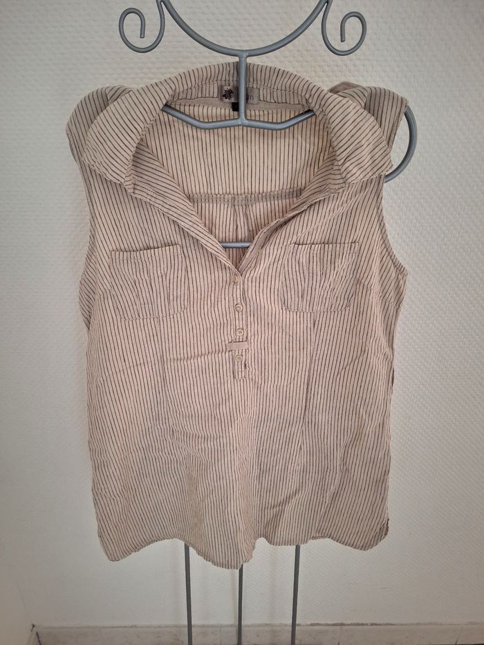 Blouse sans manches rayée lin coton Kwoman T.44 (XXL)