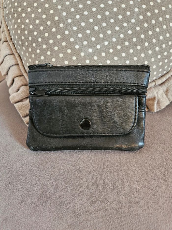Porte monnaie noir en cuir vintage